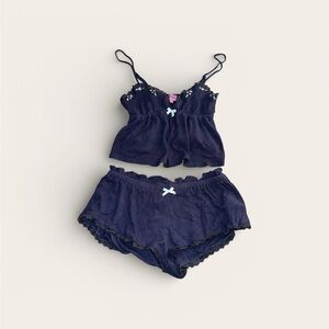edikted Navy Blue Lace Trim Sleepwear Set